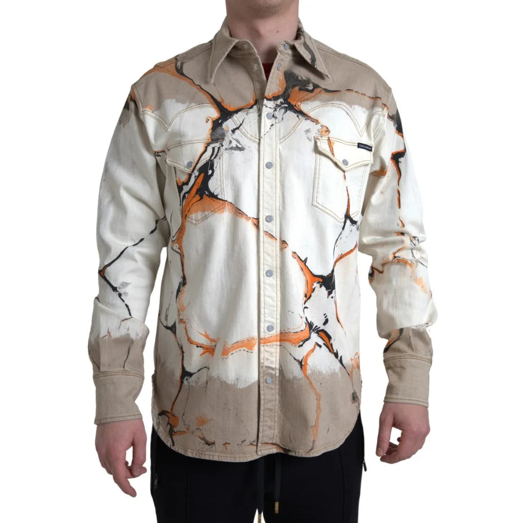 Dolce & Gabbana Multicolor Cotton Denim Shirt with Color Splash