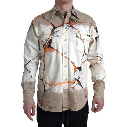Dolce & Gabbana Multicolor Cotton Denim Shirt with Color Splash