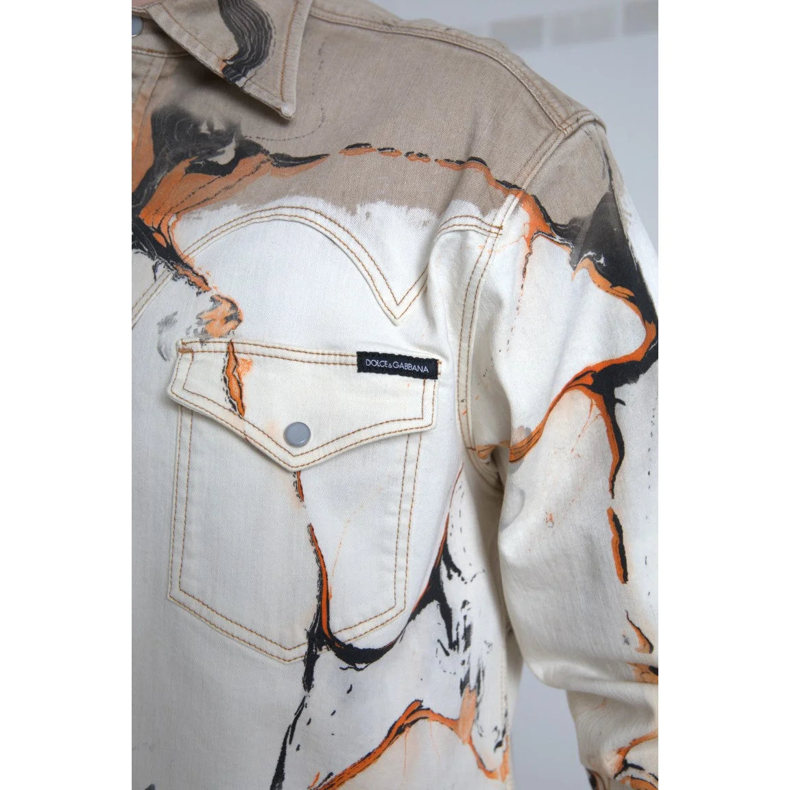 Dolce & Gabbana Multicolor Cotton Denim Shirt with Color Splash