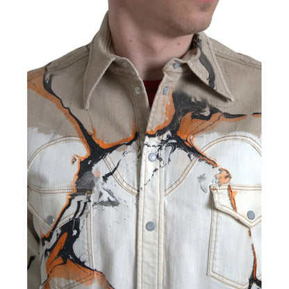 Dolce & Gabbana Multicolor Cotton Denim Shirt with Color Splash