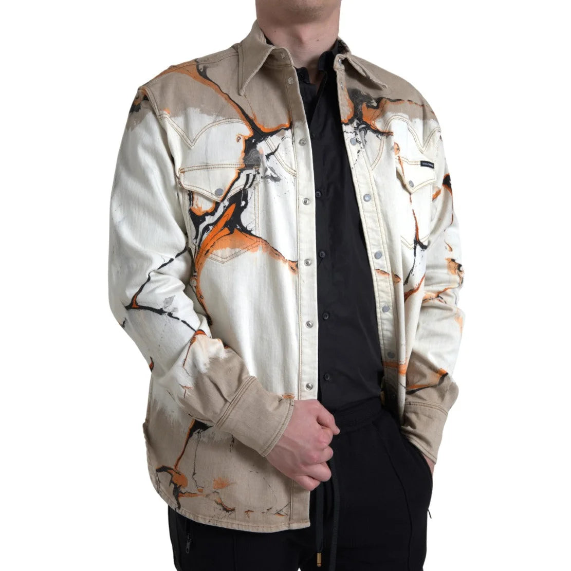 Dolce & Gabbana Multicolor Cotton Denim Shirt with Color Splash