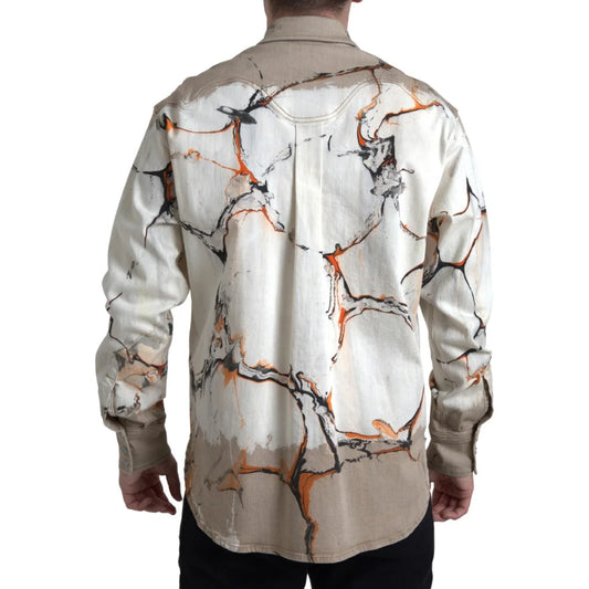 Dolce & Gabbana Multicolor Cotton Denim Shirt with Color Splash