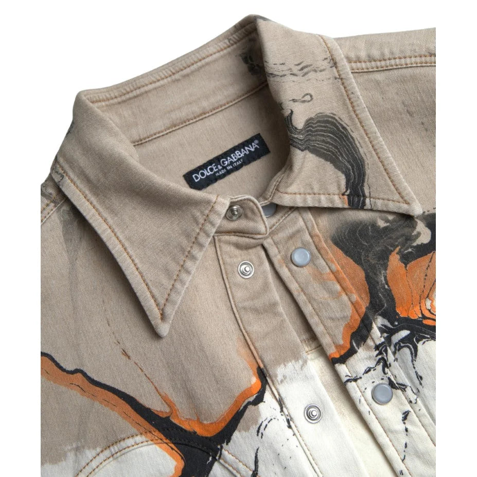 Dolce & Gabbana Multicolor Cotton Denim Shirt with Color Splash