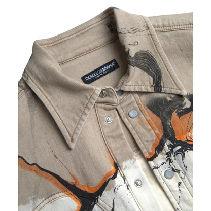 Dolce & Gabbana Multicolor Cotton Denim Shirt with Color Splash