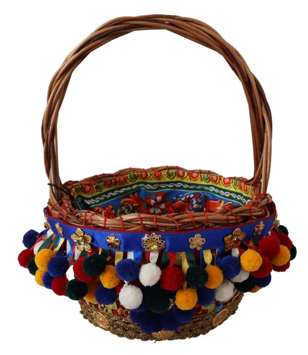 Dolce & Gabbana - Multicolor Cotton Embellished Agnese Basket Tote Bag
