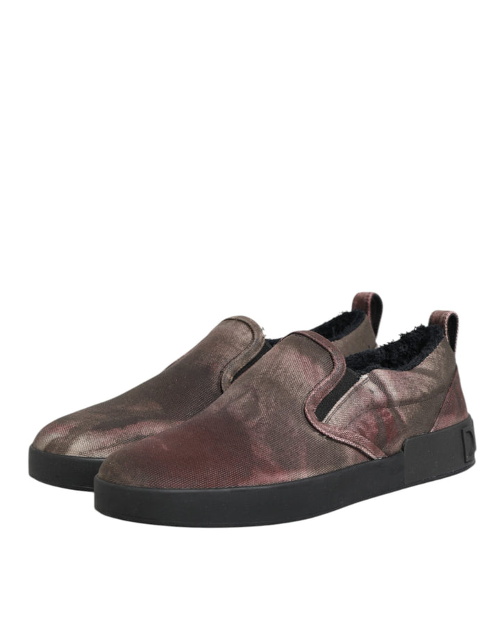 Dolce &amp; Gabbana Multicolor Cotton Low Top Slip on Men Sneakers Shoes