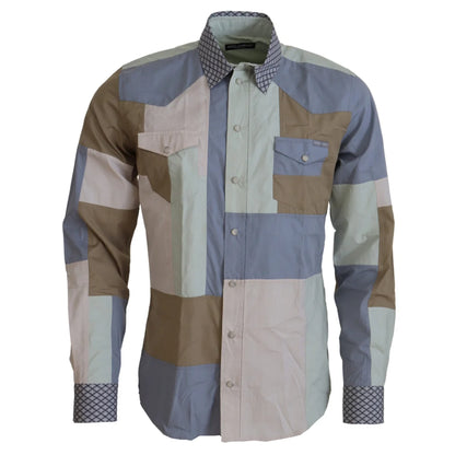 Dolce & Gabbana Multicolor Cotton Patchwork Slim Shirt