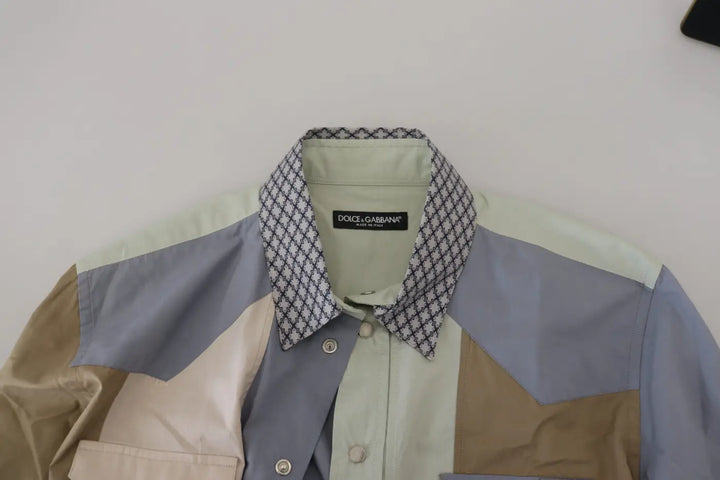 Dolce &amp; Gabbana Multicolor Cotton Patchwork Slim Shirt