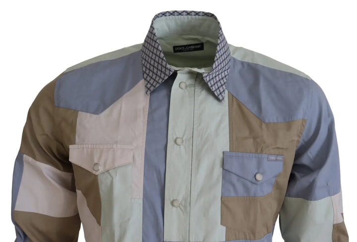 Dolce &amp; Gabbana Multicolor Cotton Patchwork Slim Shirt