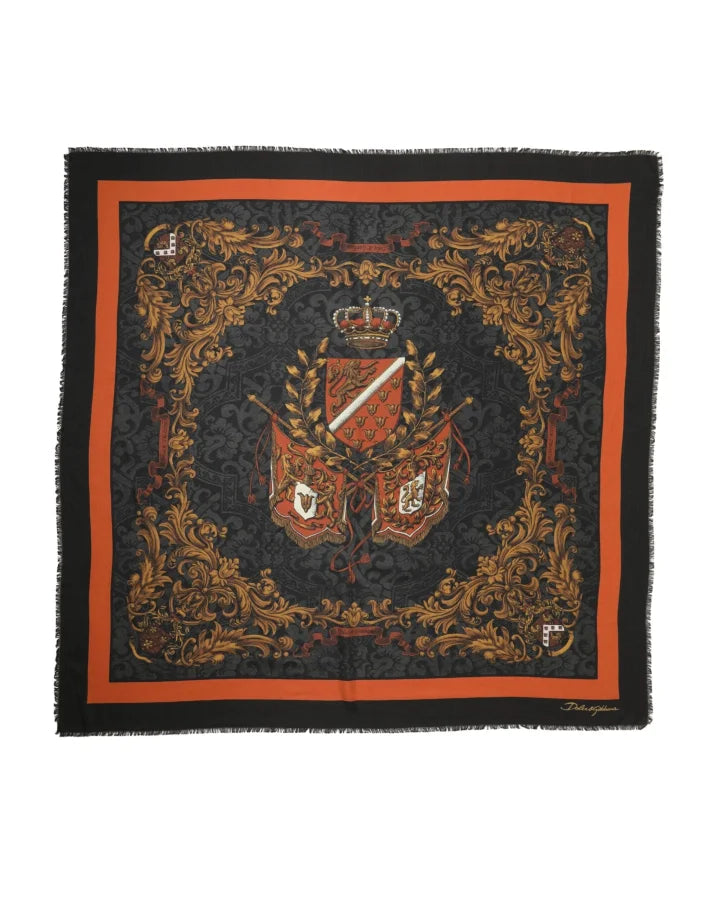 Dolce &amp; Gabbana Multicolor Crest Print Cashmere 272cm x 132cm Men Scarf