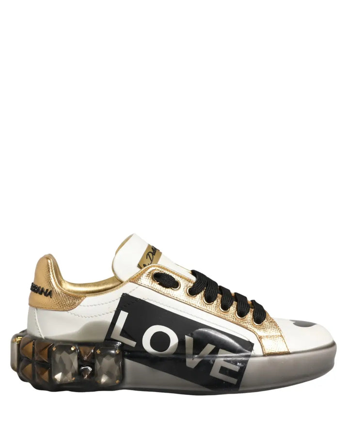 Dolce &amp; Gabbana Multicolor Crystal StuddedLOVE Sneakers Shoes