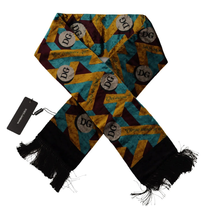 Dolce & Gabbana Multicolor DG Logo Print Shawl Wrap Fringe Scarf