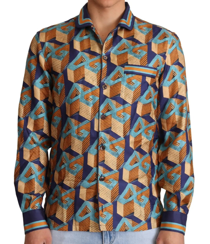 Dolce &amp; Gabbana Multicolor Dg Logo Silk Mens Top Shirt