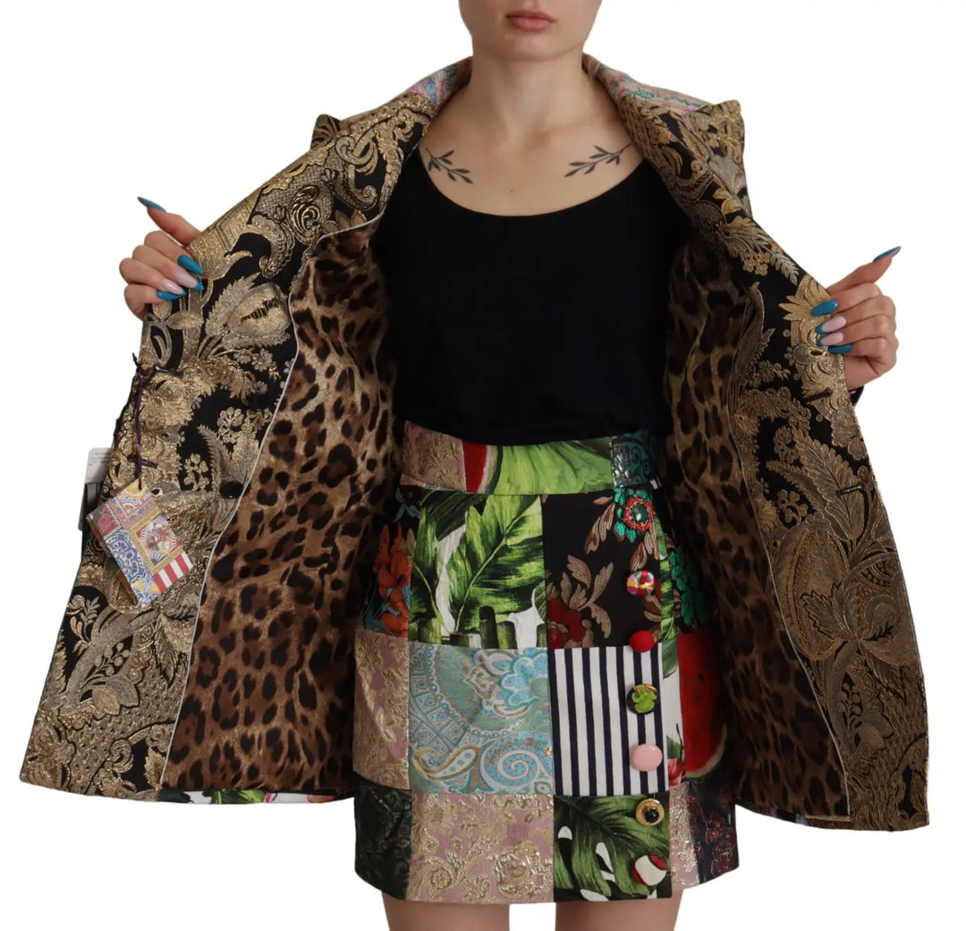 Dolce &amp; Gabbana Multicolor Double-Breasted Patchwork Jacquard Blazer Jacket