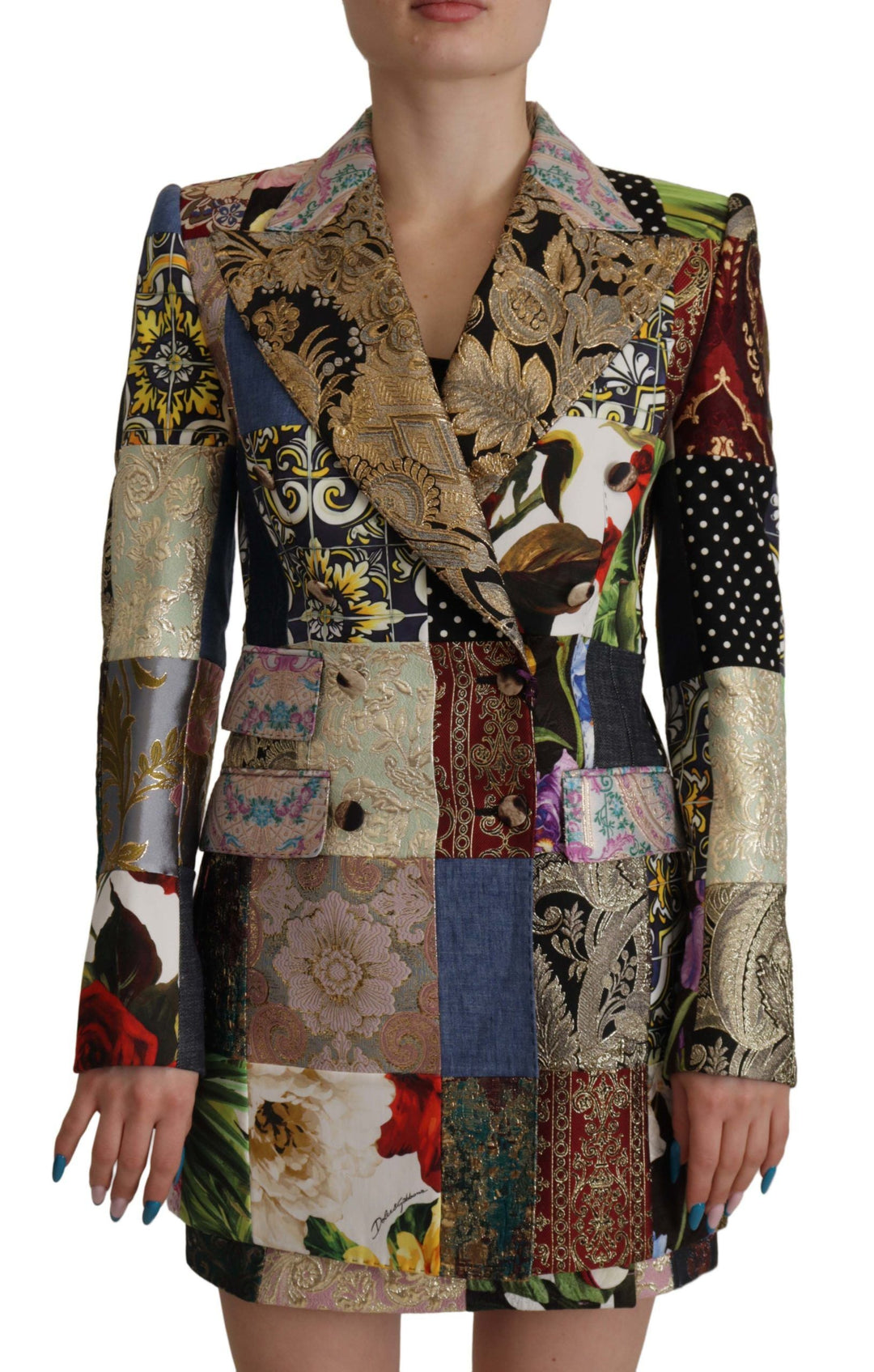 Dolce &amp; Gabbana Coats Jackets - Multicolor Double-Breasted Patchwork Jacquard Blazer Jacket