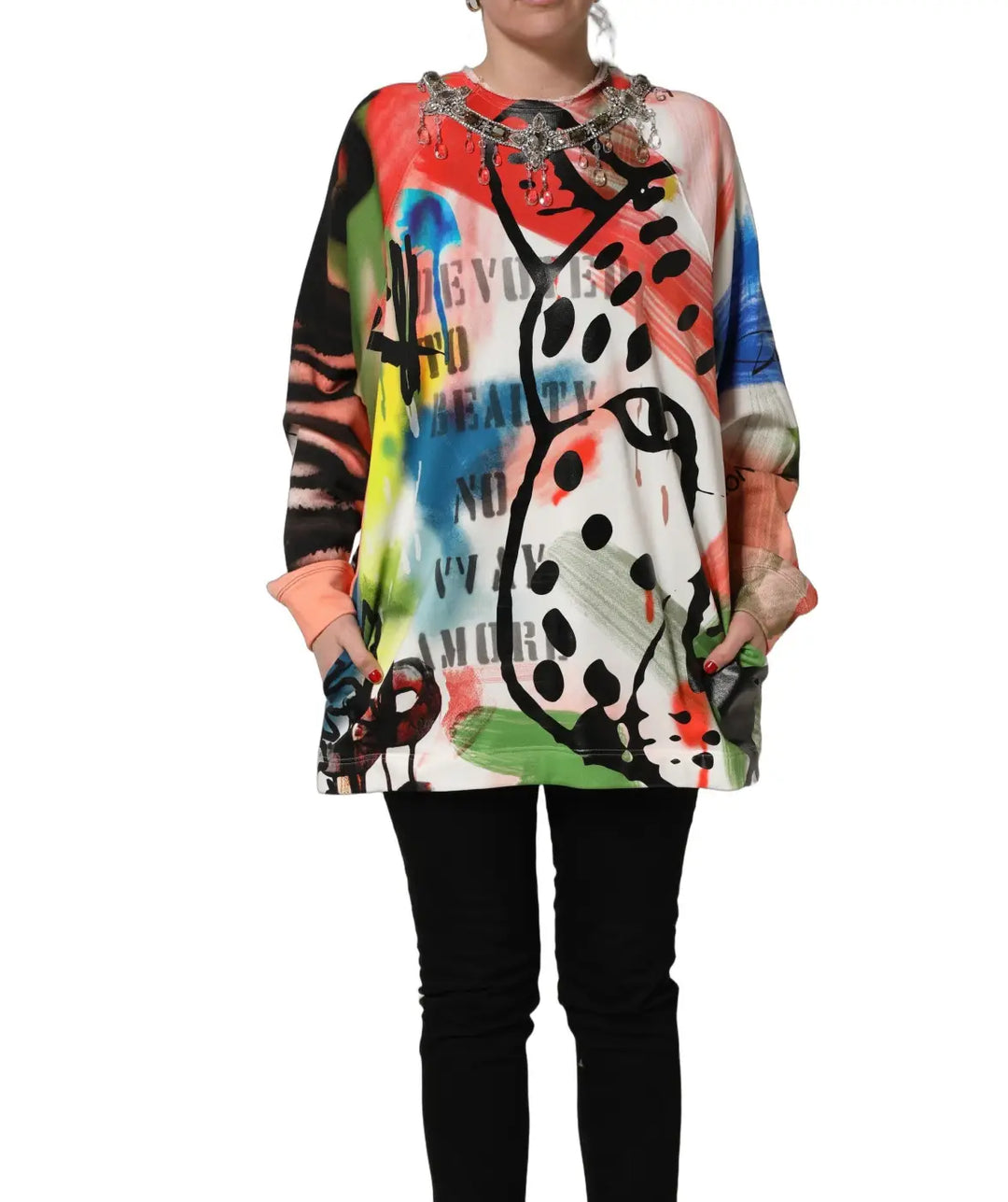Dolce &amp; Gabbana Multicolor Embellished Graffiti Sweatshirt