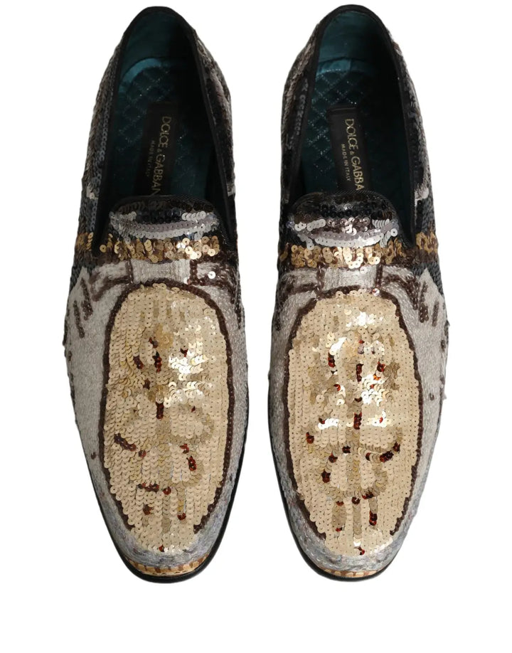 Dolce &amp; Gabbana Multicolor Embroidered Sequin Loafers Shoes