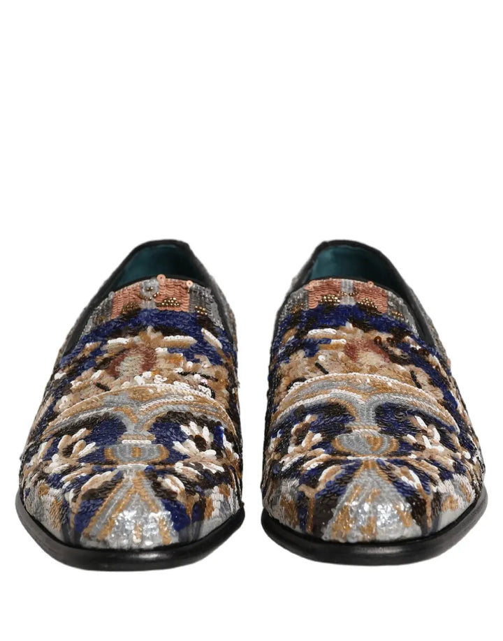 Dolce &amp; Gabbana Multicolor Embroidered Sequin Loafers Shoes
