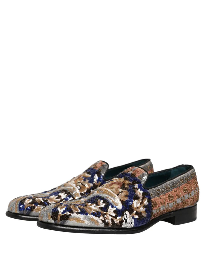 Dolce &amp; Gabbana Multicolor Embroidered Sequin Loafers Shoes