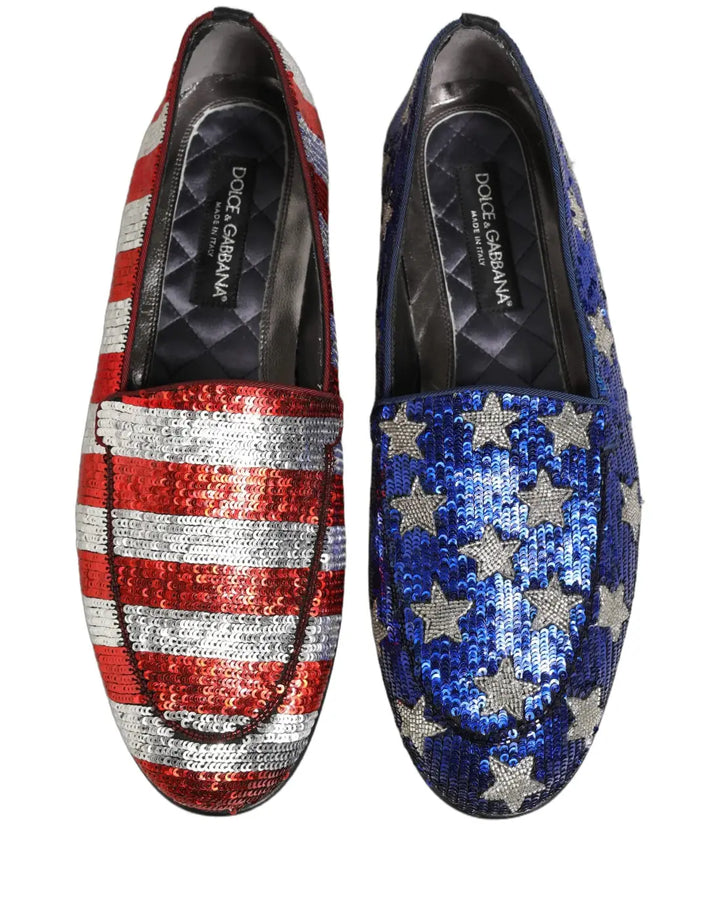 Dolce &amp; Gabbana Multicolor Flag Sequin Dress Loafers Shoes