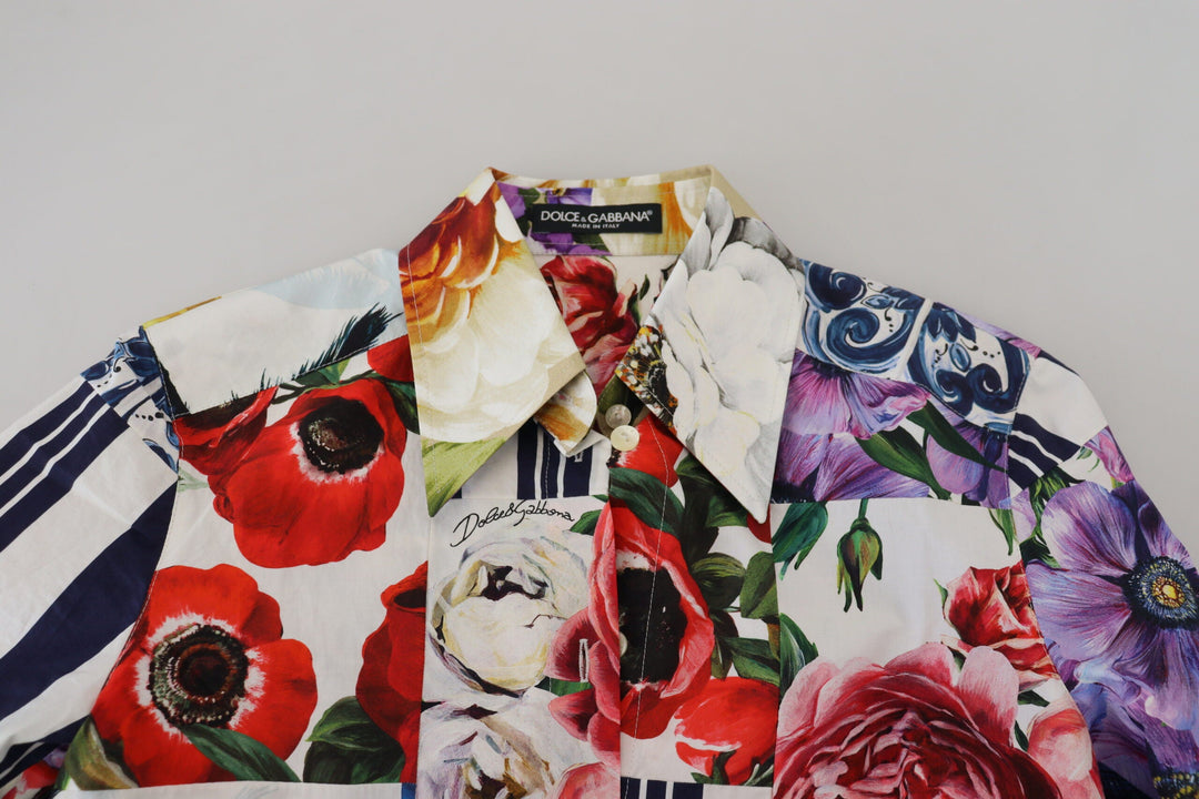 Dolce &amp; Gabbana - Multicolor Floral Cotton Collared Blouse Top