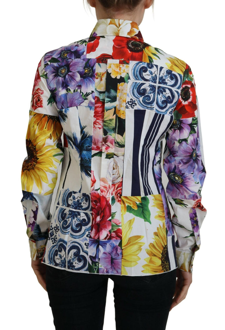 Dolce &amp; Gabbana - Multicolor Floral Cotton Collared Blouse Top