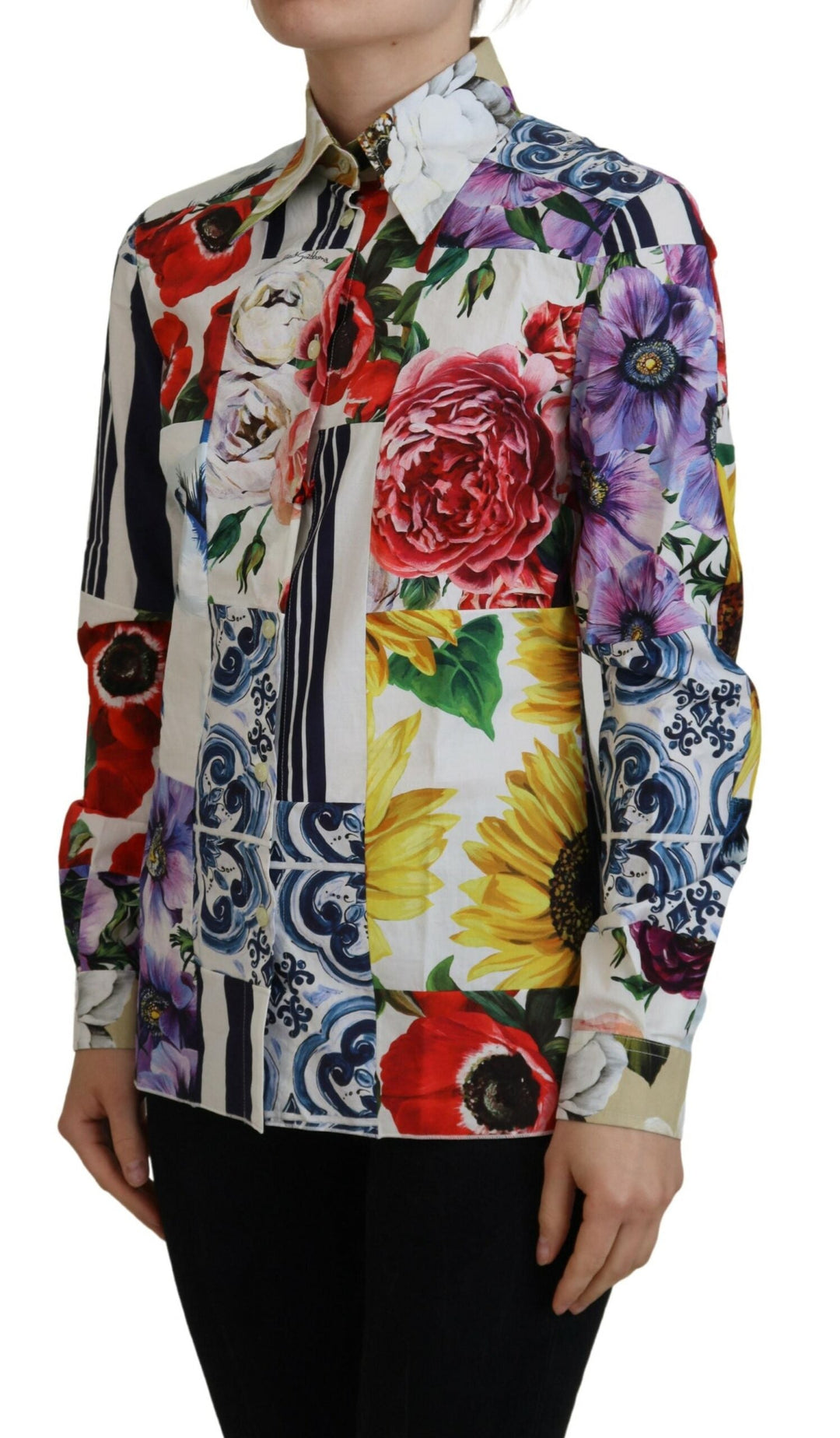 Dolce &amp; Gabbana - Multicolor Floral Cotton Collared Blouse Top