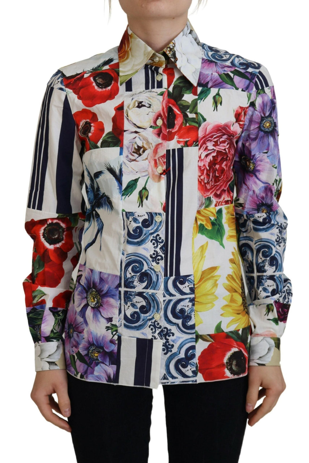 Dolce &amp; Gabbana - Multicolor Floral Cotton Collared Blouse Top