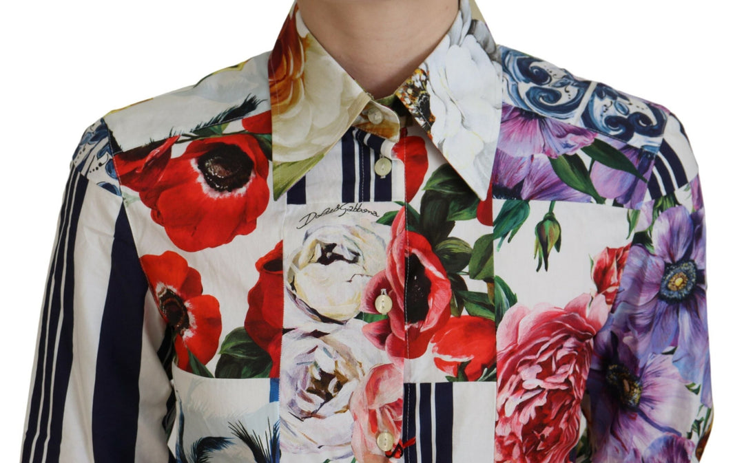 Dolce &amp; Gabbana - Multicolor Floral Cotton Collared Blouse Top