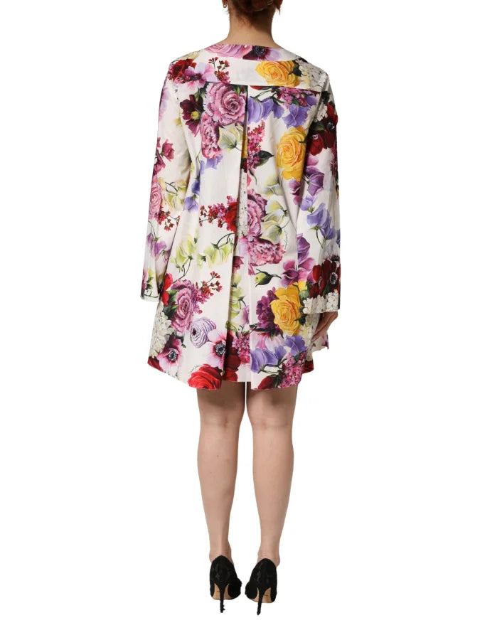 Dolce &amp; Gabbana Multicolor Floral Cotton Longsleeves Midi Dress