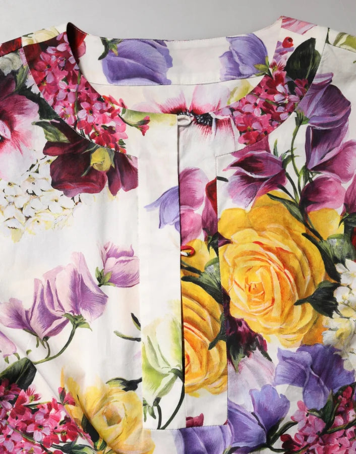 Dolce &amp; Gabbana Multicolor Floral Cotton Longsleeves Midi Dress