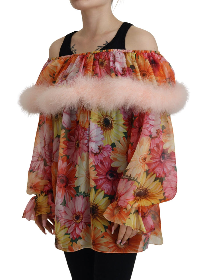 Dolce &amp; Gabbana - Multicolor Floral Fur Shearling Blouse Top
