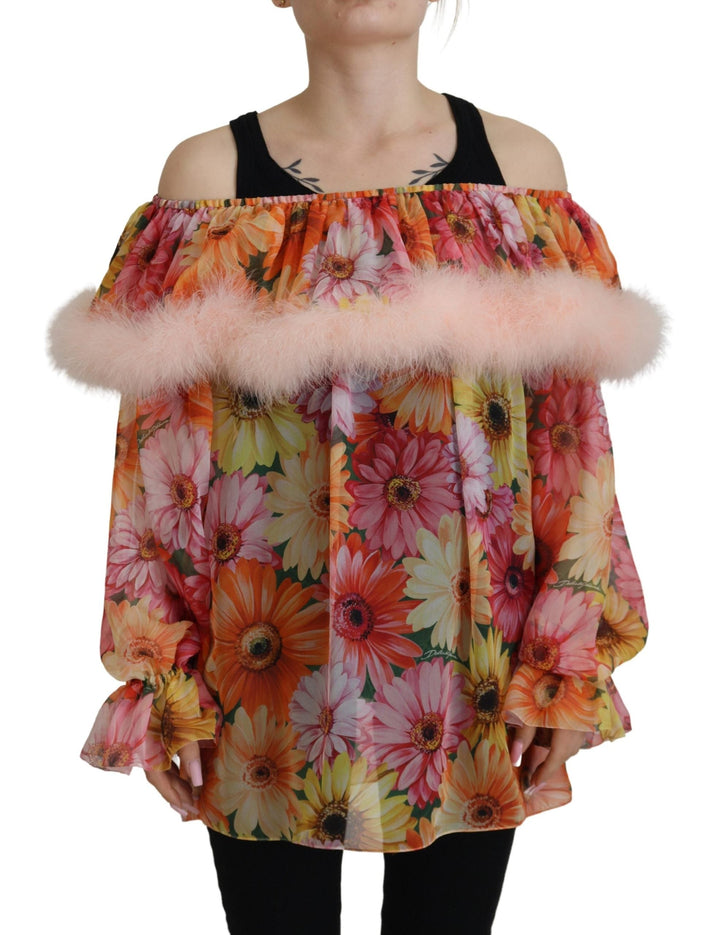 Dolce &amp; Gabbana - Multicolor Floral Fur Shearling Blouse Top