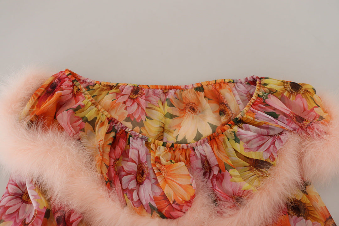 Dolce &amp; Gabbana - Multicolor Floral Fur Shearling Blouse Top