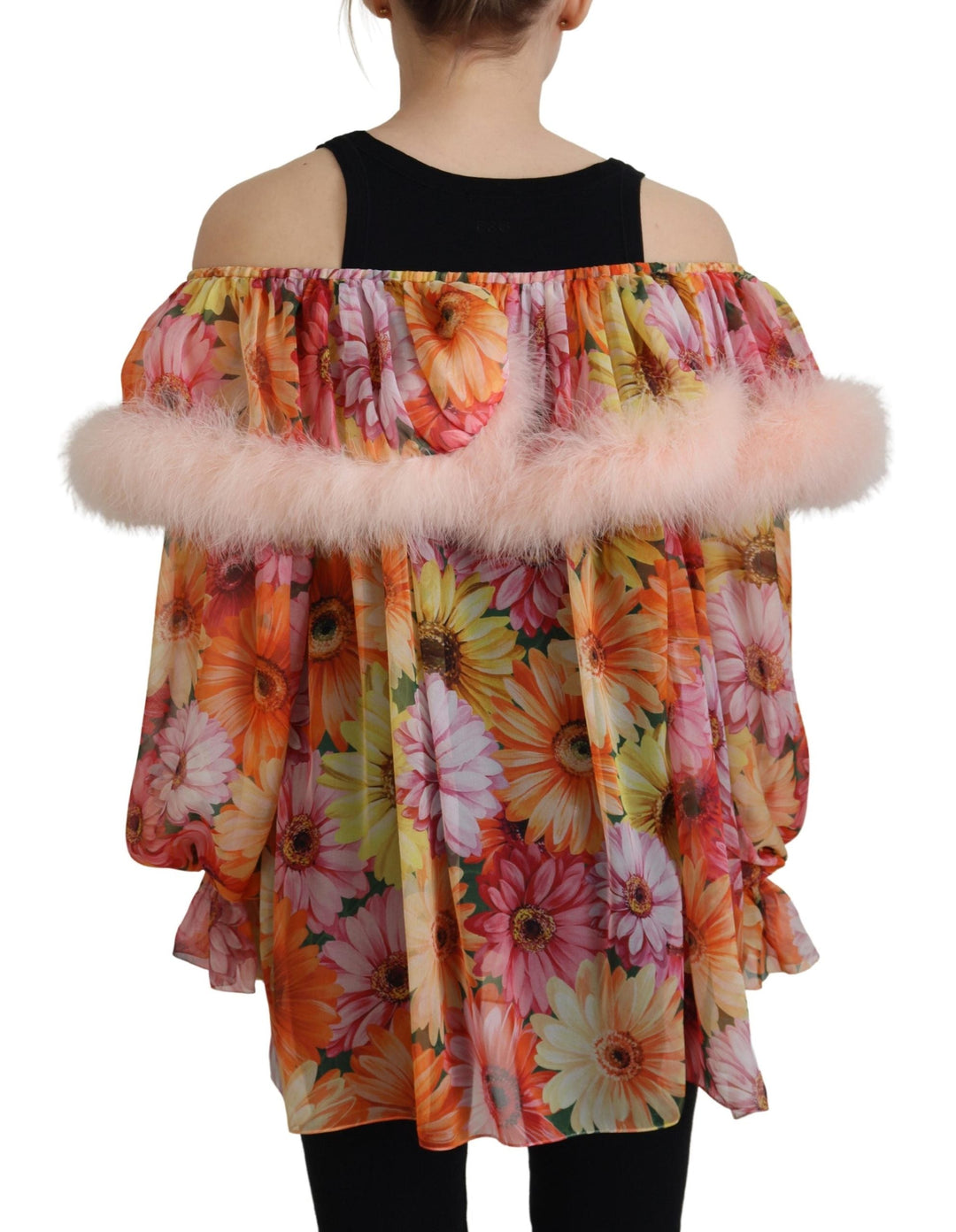 Dolce &amp; Gabbana - Multicolor Floral Fur Shearling Blouse Top