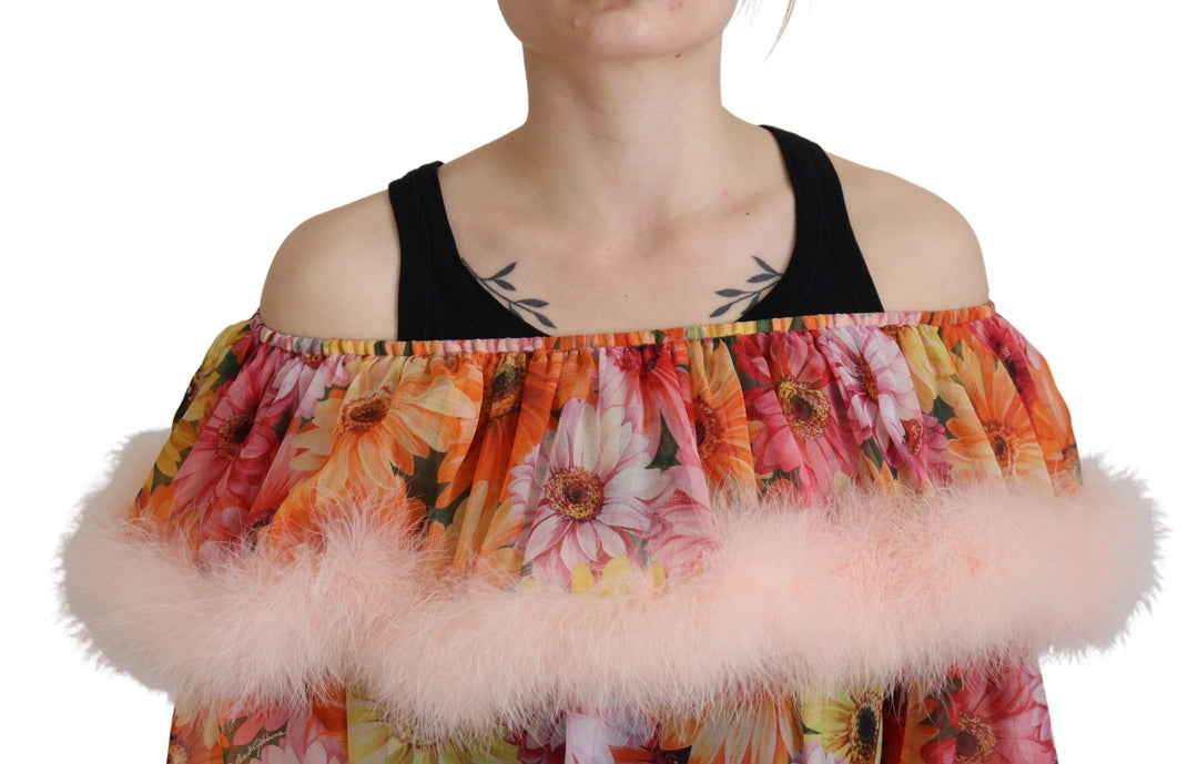 Dolce &amp; Gabbana - Multicolor Floral Fur Shearling Blouse Top
