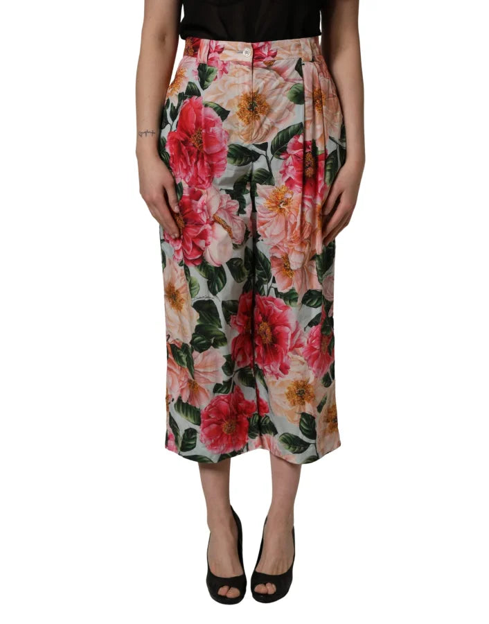 Dolce &amp; Gabbana Multicolor Floral High Waist Cropped Pants