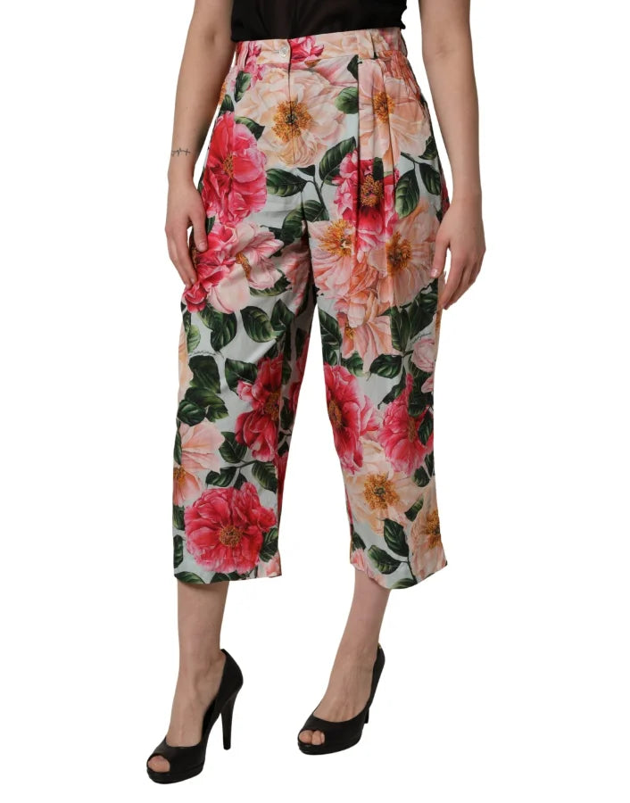 Dolce &amp; Gabbana Multicolor Floral High Waist Cropped Pants