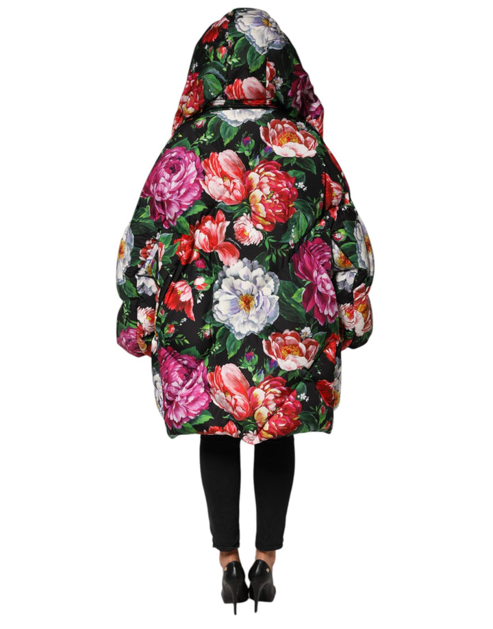 Dolce &amp; Gabbana Puffer Jackets - Multicolor Floral Hooded Coat Jacket