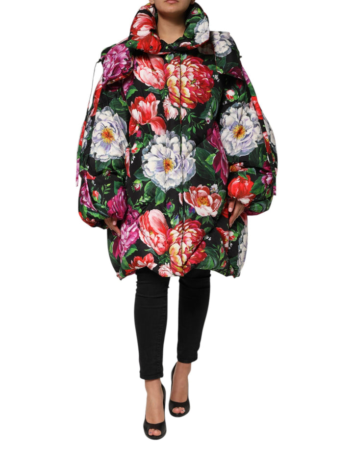 Dolce &amp; Gabbana Puffer Jackets - Multicolor Floral Hooded Coat Jacket