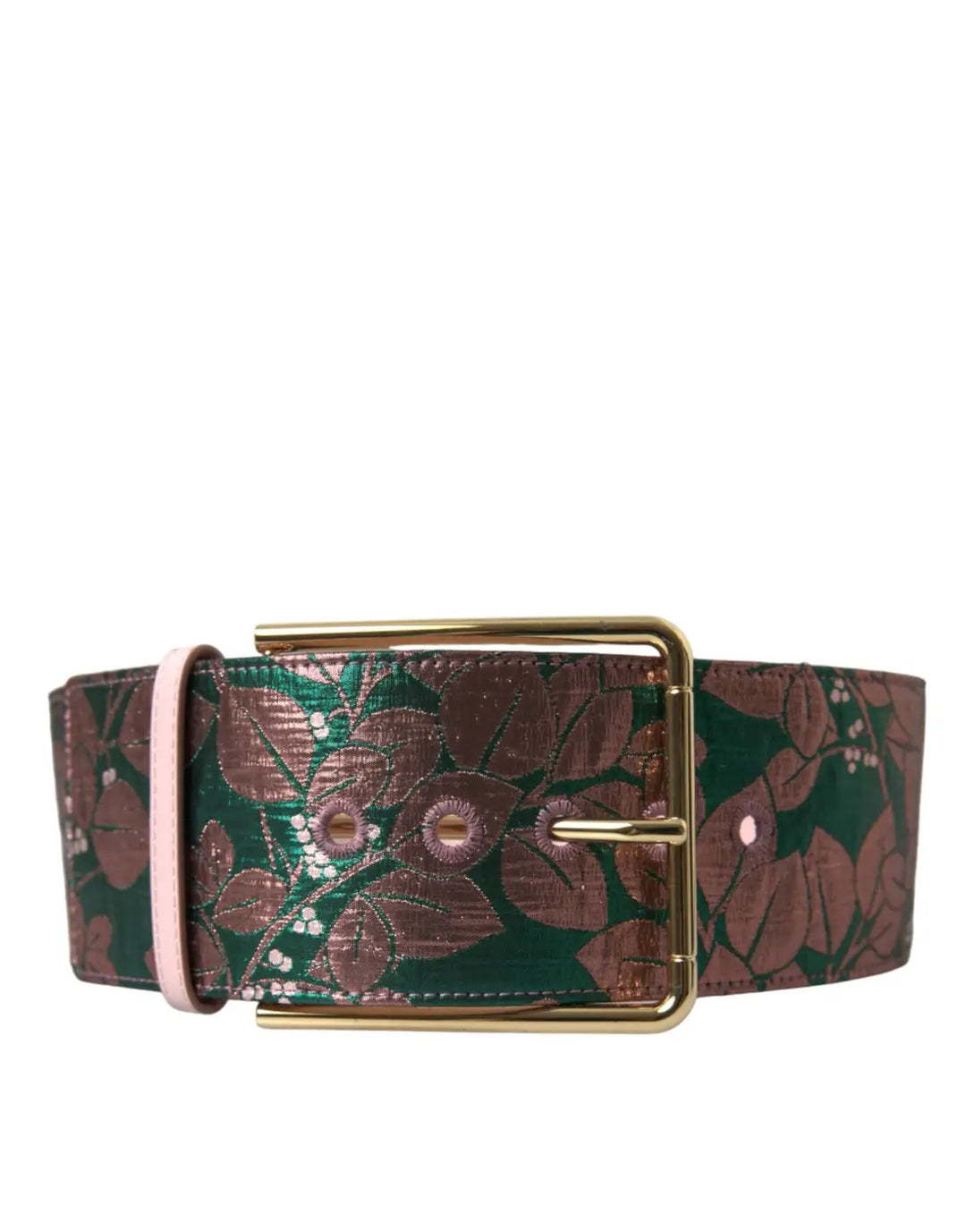 Dolce &amp; Gabbana Multicolor Floral Jacquard Lurex Gold Buckle Belt