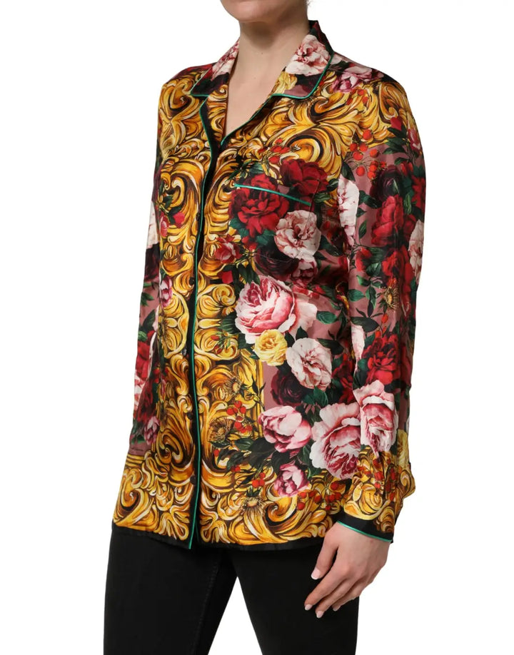 Dolce &amp; Gabbana Multicolor Floral Long Sleeves Button Down Shirt Top