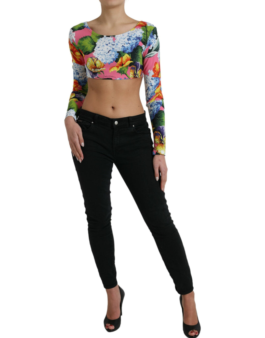 Dolce &amp; Gabbana - Multicolor Floral Long Sleeves Cropped Top