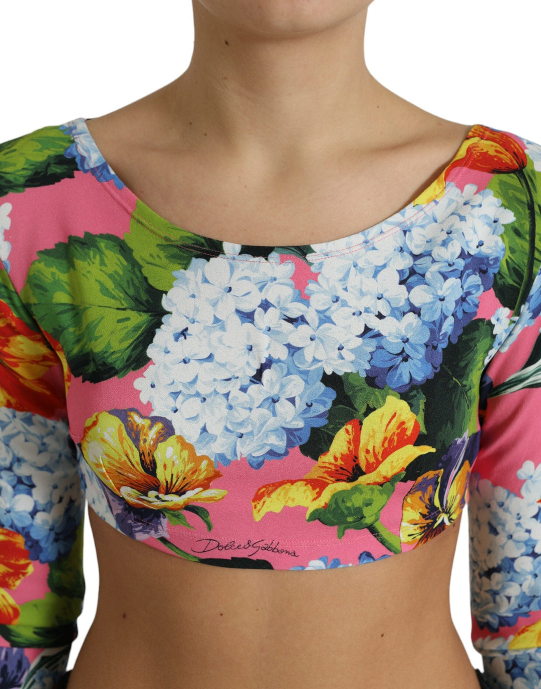 Dolce &amp; Gabbana - Multicolor Floral Long Sleeves Cropped Top