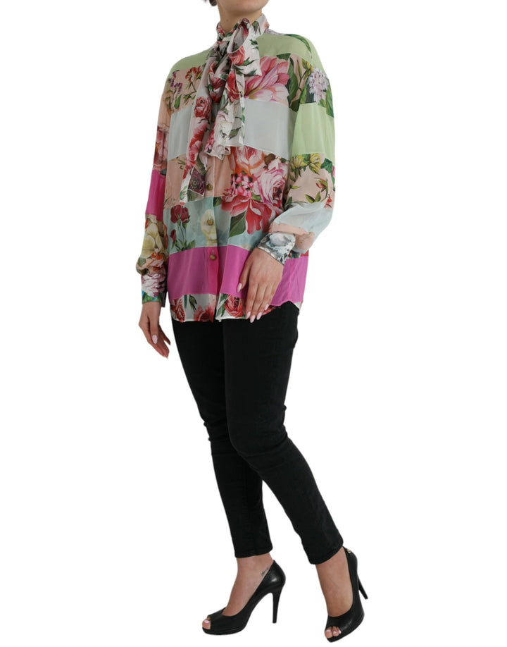 Dolce &amp; Gabbana - Multicolor Floral Patchwork Ascot Collar Top