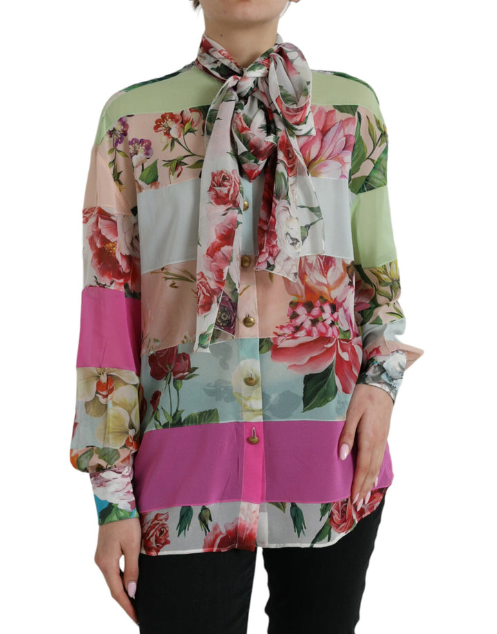 Dolce &amp; Gabbana - Multicolor Floral Patchwork Ascot Collar Top