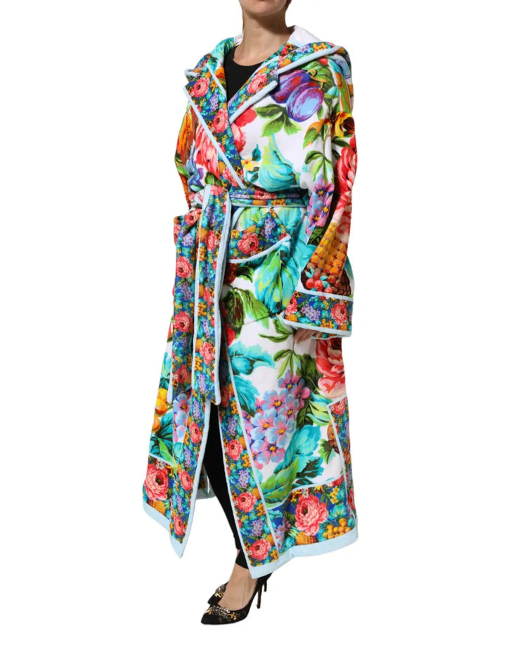 Dolce &amp; Gabbana Multicolor Floral Print Belted Bathrobe Coat Jacket