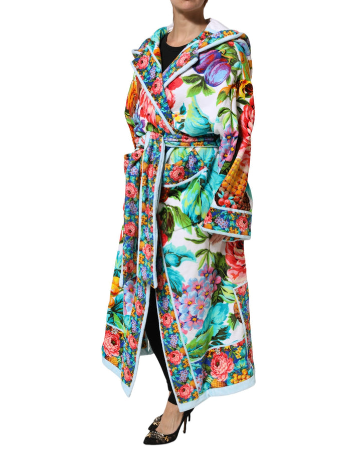 Dolce &amp; Gabbana Wrap Coats - Multicolor Floral Print Belted Bathrobe Coat Jacket