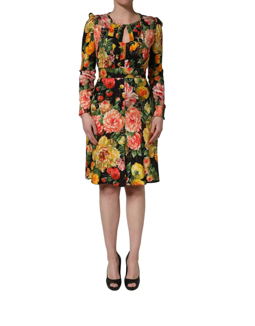 Dolce &amp; Gabbana Multicolor Floral Print LongSleeve Midi Dress
