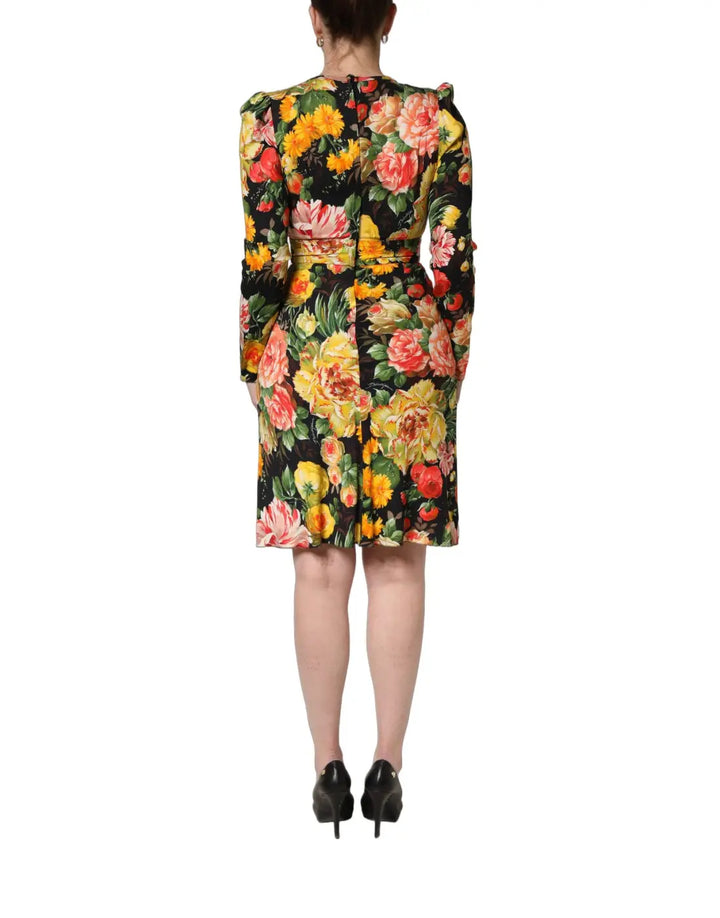 Dolce &amp; Gabbana Multicolor Floral Print LongSleeve Midi Dress
